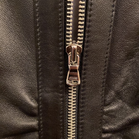 Guess genuine leather coat ruching on front and large knit collar size M GUC - Picture 6 of 13